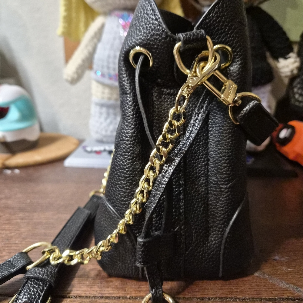 Designer Inspired Vegan Leather Monogram Bucket Bag - Picture 6 of 8